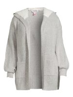 No Boundaries Juniors Plus Cardigan Sweater with Faux Sherpa Lined Hood, Midweight - Image 5